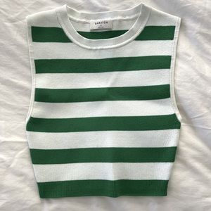 Babaton Green & White Striped Crop Top